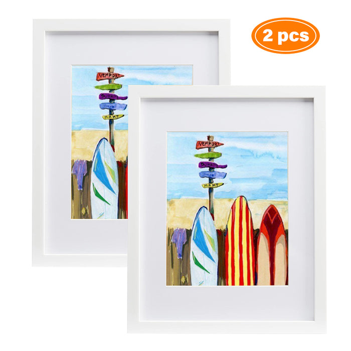 Amazon Basics Photo Picture Frame - 11" x 14" or 8" x 10" with mat, White - Pack of 2