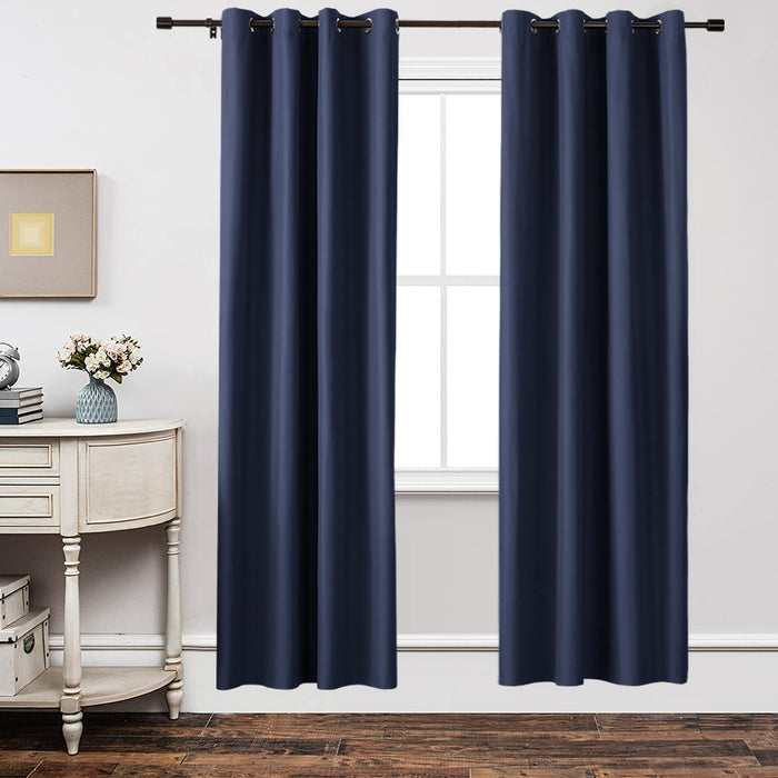 Amazon Basics Grommetted Room Darkening Thermal Insulating Blackout Curtain Set with Tie Backs - 90x66 Inches, Navy (2 Panels)
