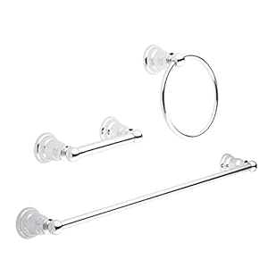 Amazon Basics Bathroom Hardware Accessories Set, 3-Piece, Polished Chrome
