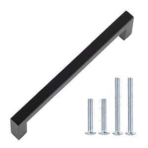Amazon Basics Modern Square Pull, 5.39" Length (5" Hole Center), Flat Black, 10-pack