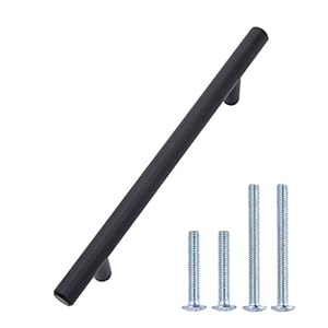 Amazon Basics Euro Bar Cabinet Handle (1/2" Diameter), 7.38" Length (5" Hole Center), Flat Black, 10-Pack
