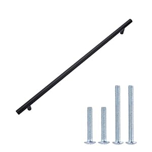 Amazon Basics Euro Bar Cabinet Handle (1/2" Diameter), 15" Length (12.63" Hole Center), Flat Black, 10-Pack