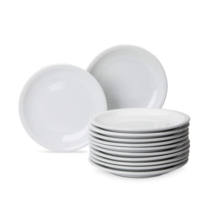 Amazon Basics 12-Piece Porcelain, 7 Inch Dessert Plate Set, White (Previously AmazonCommercial Brand)