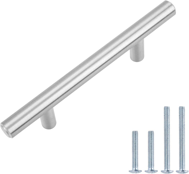 Amazon Basics Euro Bar Cabinet Handle (1/2" Diameter), 5.38" Length (3" Hole Center), Satin Nickel, 10-Pack