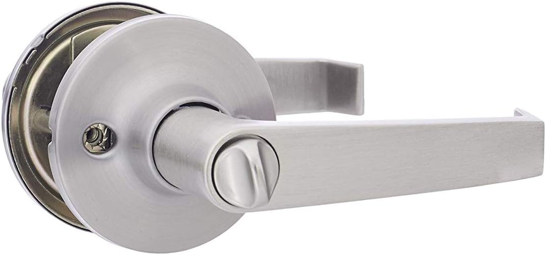 Amazon Basics Exterior Door Lever With Lock, Hook, Satin Nickel