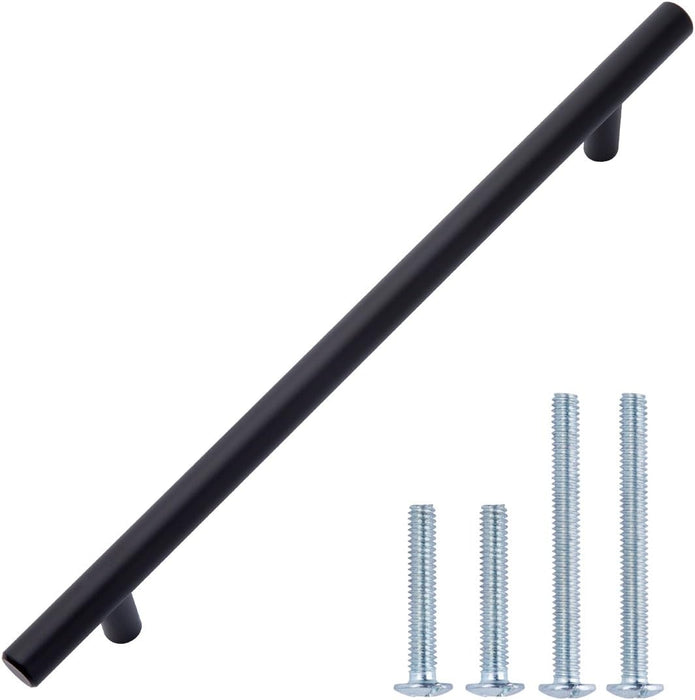Amazon Basics Euro Bar Cabinet Handle (1/2" Diameter), 10" Length (7.5" Hole Center), Flat Black, 10-Pack