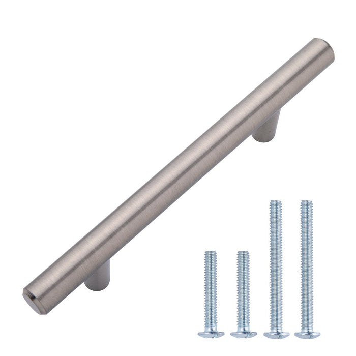 Amazon Basics Euro Bar Cabinet Handle (1/2" Diameter), 5.88" Length (3.5" Hole Center), Satin Nickel, 10-Pack