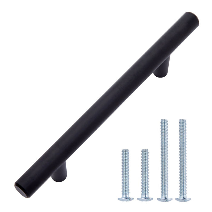 Amazon Basics Euro Bar Cabinet Handle (1/2" Diameter), 6.13" Length (3.75" Hole Center), Flat Black, 10-Pack