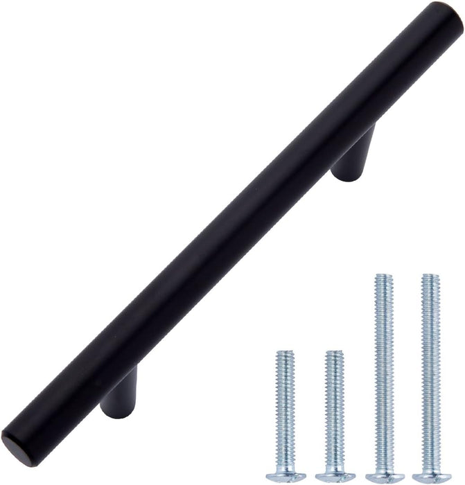 Amazon Basics Euro Bar Cabinet Handle (3/8" Diameter), 5.38" Length (3" Hole Center), Flat Black, 10-Pack