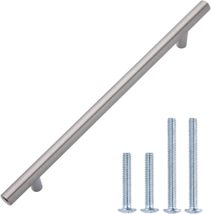 Amazon Basics Euro Bar Cabinet Handle (1/2" Diameter), 11.19" Length (8.82" Hole Center), Satin Nickel, 10-Pack