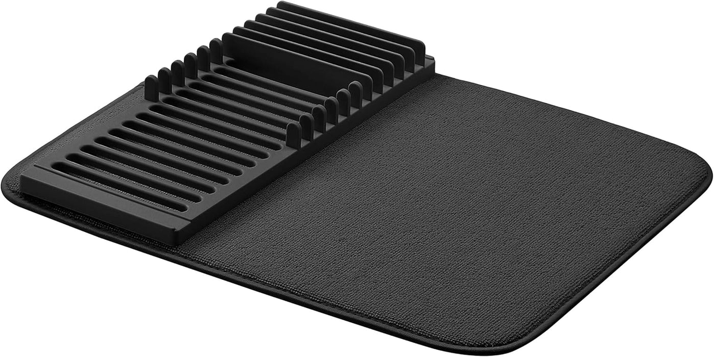 Amazon Basics Plastic Drying Rack with Mat - Black, with 2 Mats