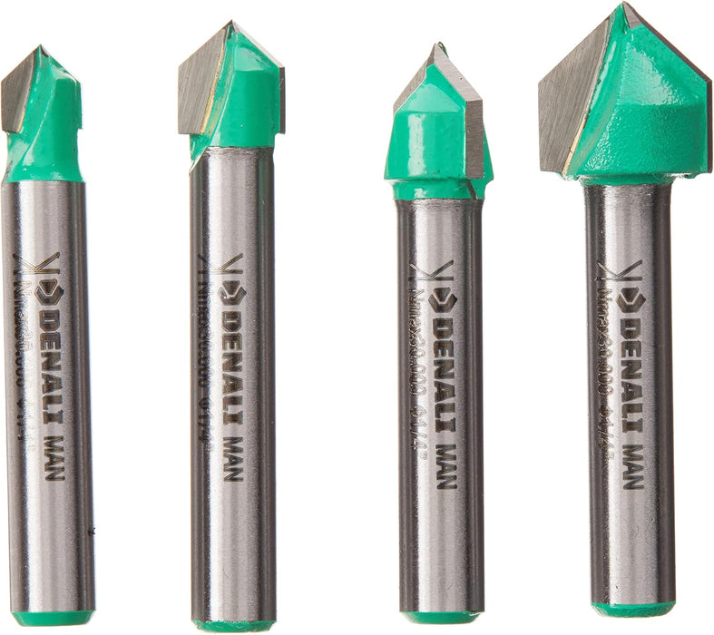 Marca Amazon Denali - Juego de 4 brocas para enrutador de ranura en V de 1/4 pulgadas y 90 grados