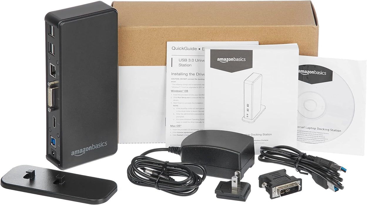 Amazon Basics USB 3.0 Universal Laptop Dual Monitor Docking Station, Black