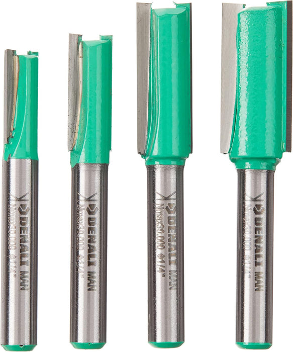 Amazon Brand ¨C Denali 4-Piece 1/4-inch (63 mm) Straight Cut Router Bit Set