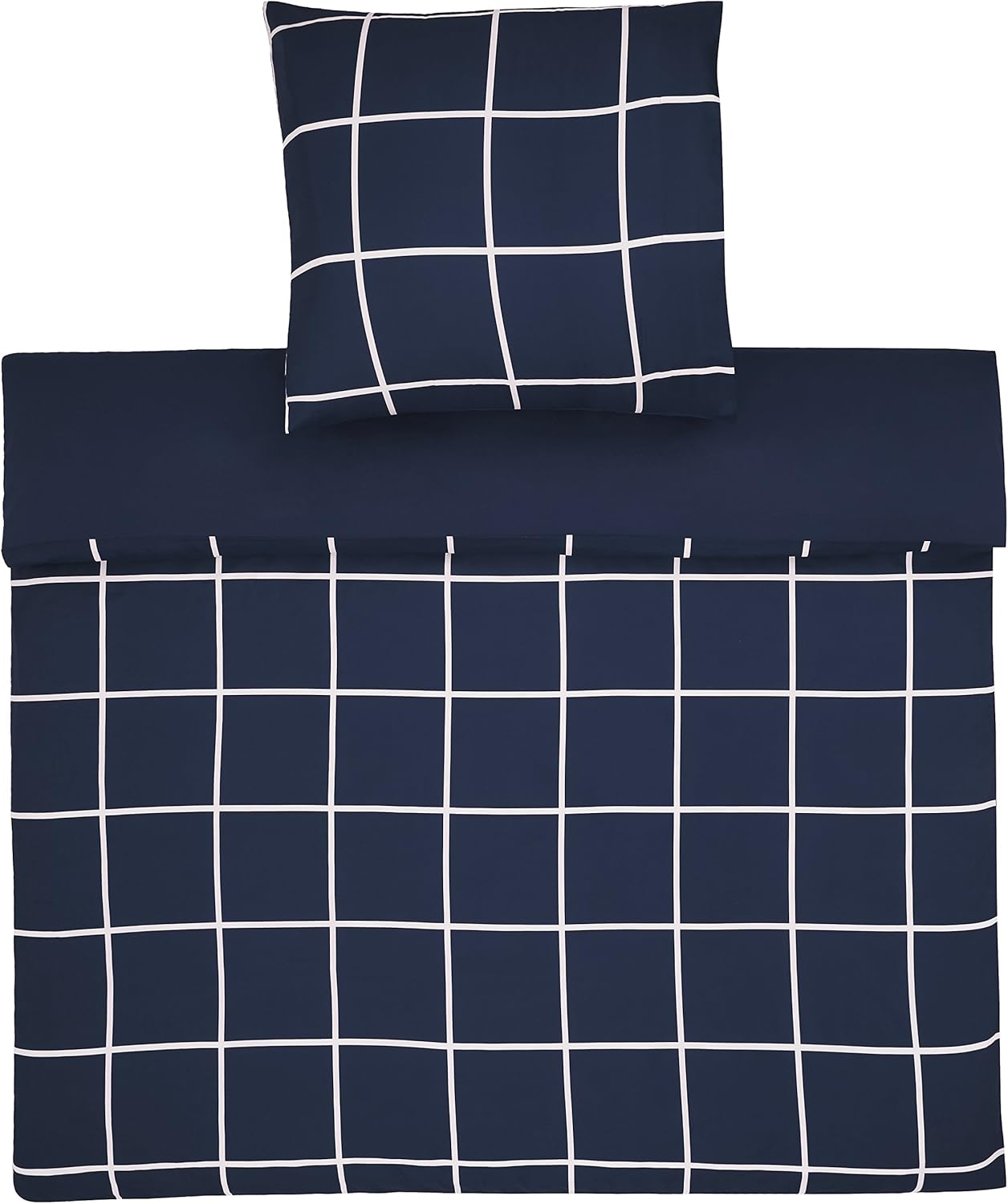 Amazon Basics 2-Piece Microfibre Duvet Cover Set, Duvet Cover 135 x 200 cm and 1 Pillowcase 80 x 80 cm, Navy Blue Check