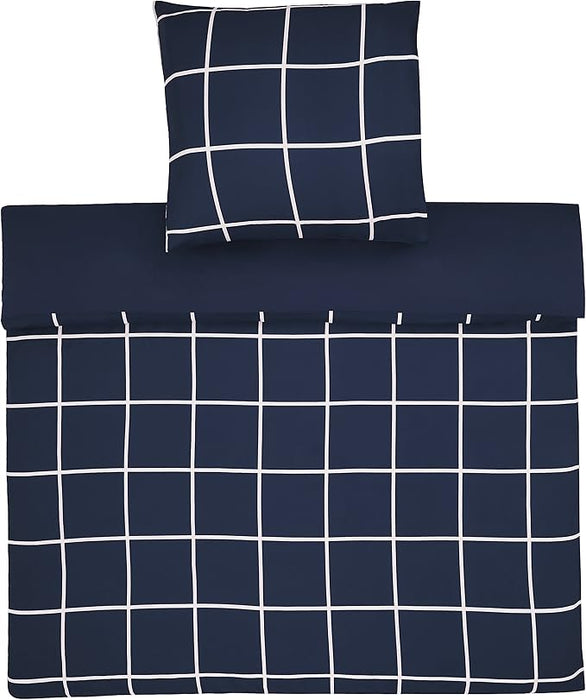 AmazonBasics Microfiber Duvet Cover Set ¨C 140x200cm/65x65cmx1, Navy Simple Plaid