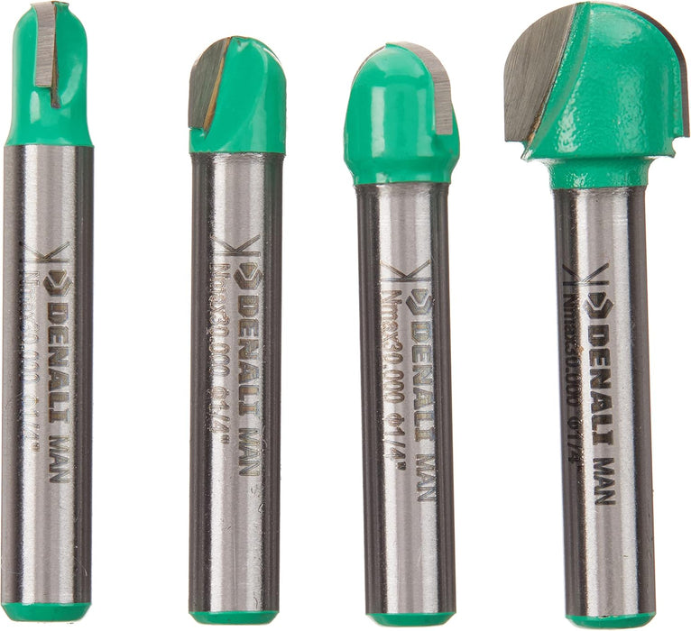 Marca Amazon Denali - Juego de 4 brocas para enrutador de n¨²cleo de nariz redonda de 1/4 pulgadas