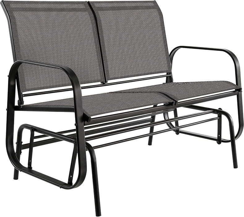 Amazon Basics Outdoor 2-Person Patio Sling Glider Chair, Black, 27.56" D x 47.24" W x 36.22" H