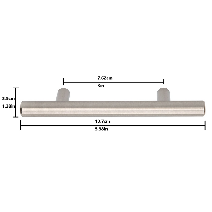Amazon Basics Euro Bar Cabinet Handle (1/2" Diameter), 5.38" Length (3" Hole Center), Satin Nickel, 10-Pack