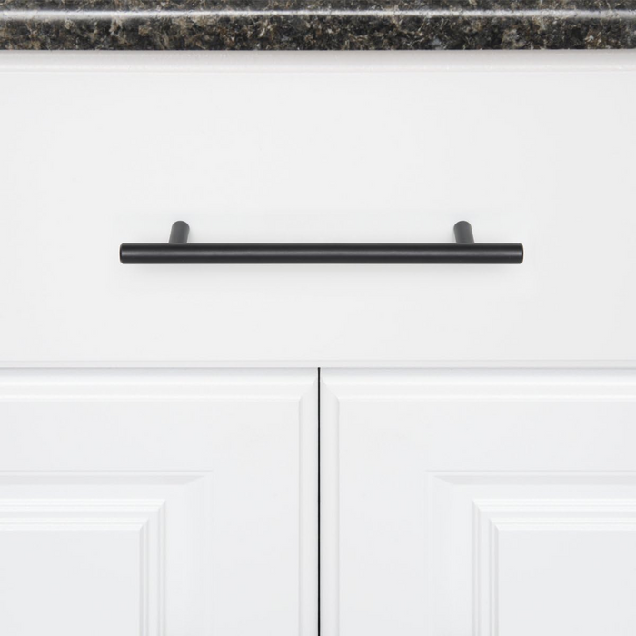 Amazon Basics Euro Bar Cabinet Handle (1/2" Diameter), 7.38" Length (5" Hole Center), Flat Black, 10-Pack