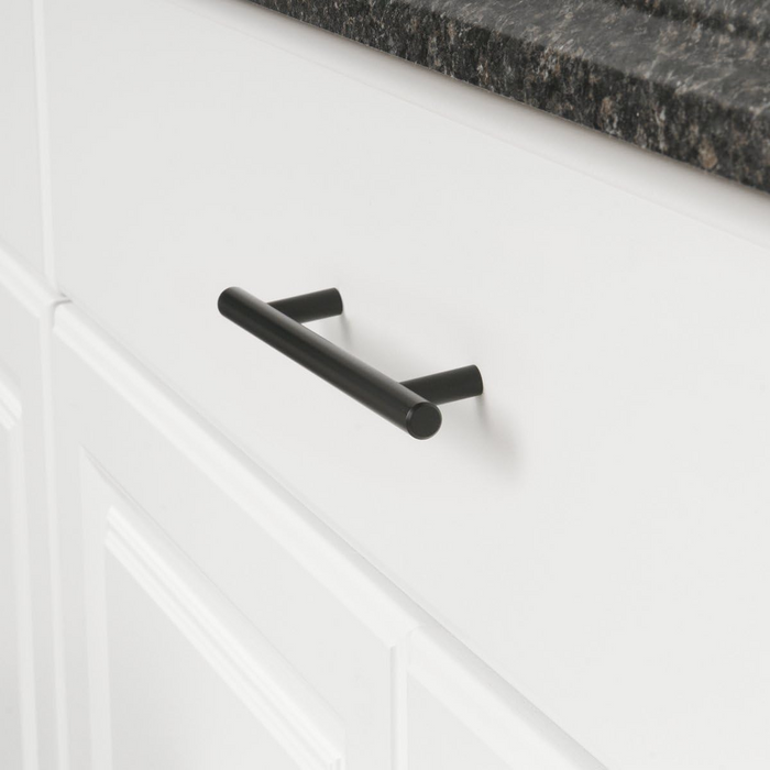 Amazon Basics Euro Bar Cabinet Handle (1/2" Diameter), 7.38" Length (5" Hole Center), Flat Black, 10-Pack