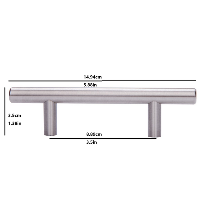 Amazon Basics Euro Bar Cabinet Handle (1/2" Diameter), 5.88" Length (3.5" Hole Center), Satin Nickel, 10-Pack