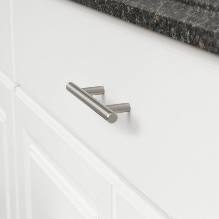 Amazon Basics Euro Bar Cabinet Handle (1/2" Diameter), 5.88" Length (3.5" Hole Center), Satin Nickel, 10-Pack