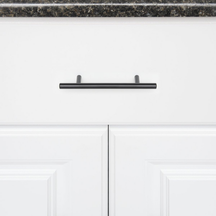 Amazon Basics Euro Bar Cabinet Handle (3/8" Diameter), 5.38" Length (3" Hole Center), Flat Black, 10-Pack