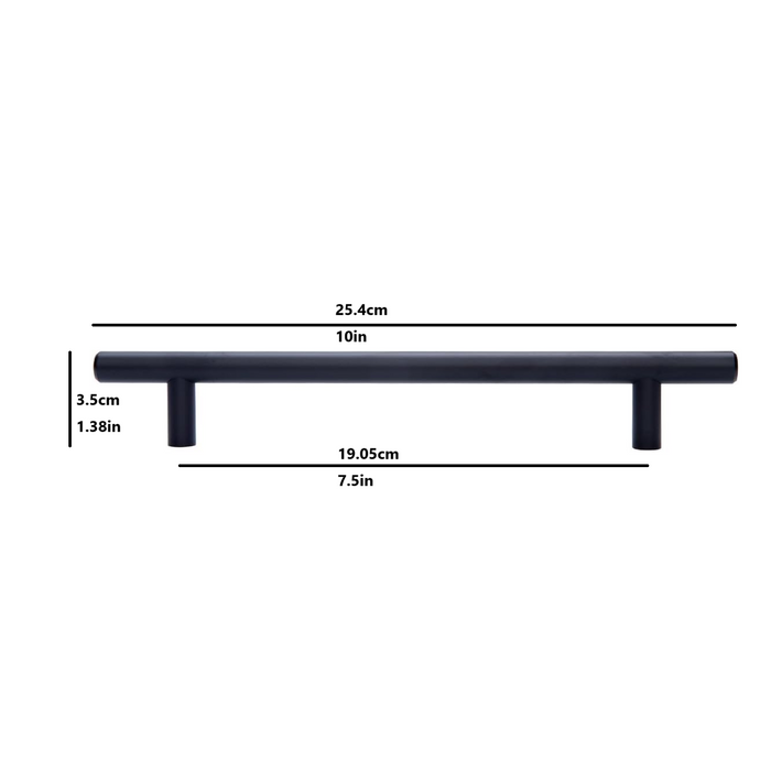 Amazon Basics Euro Bar Cabinet Handle (1/2" Diameter), 10" Length (7.5" Hole Center), Flat Black, 10-Pack