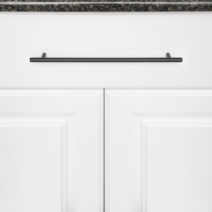 Amazon Basics Euro Bar Cabinet Handle (1/2" Diameter), 15" Length (12.63" Hole Center), Flat Black, 10-Pack