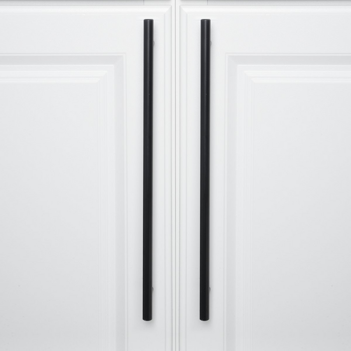 Amazon Basics Euro Bar Cabinet Handle (1/2" Diameter), 15" Length (12.63" Hole Center), Flat Black, 10-Pack