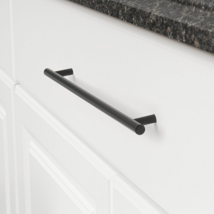 Amazon Basics Euro Bar Cabinet Handle (1/2" Diameter), 15" Length (12.63" Hole Center), Flat Black, 10-Pack
