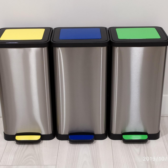Amazon Basics Rectangular Plastic Dustbin Set of 3 - Yellow, Blue, Green, 3 x 15 L