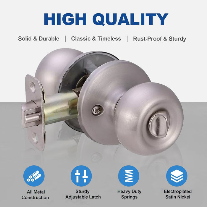 Amazon Basics Entry Door Knob With Lock and Deadbolt, Coastal, Satin Nickel