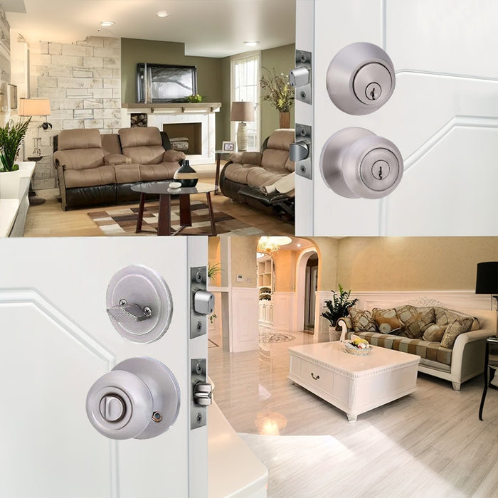 Amazon Basics Entry Door Knob With Lock and Deadbolt, Coastal, Satin Nickel