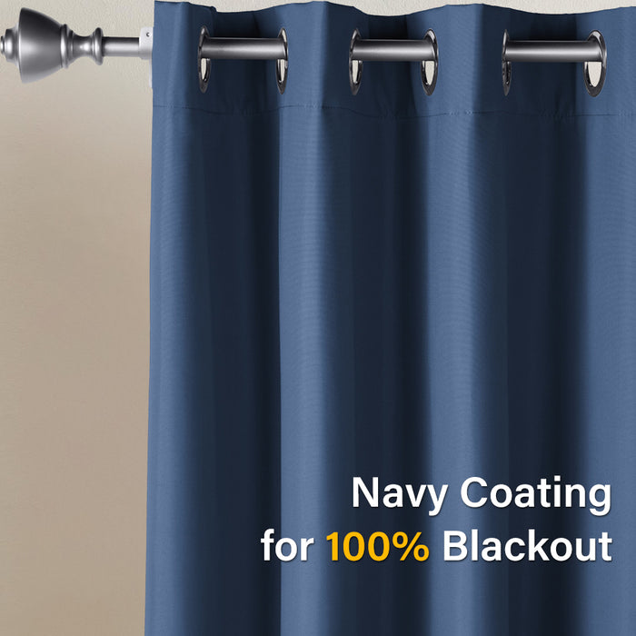Amazon Basics Grommetted Room Darkening Thermal Insulating Blackout Curtain Set with Tie Backs - 90x66 Inches, Navy (2 Panels)