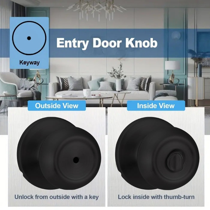 Amazon Basics Bedroom/ Bathroom Door Knob With Lock, Coastal, Matte Black