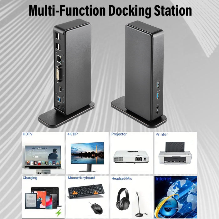 Amazon Basics USB 3.0 Universal Laptop Dual Monitor Docking Station, Black
