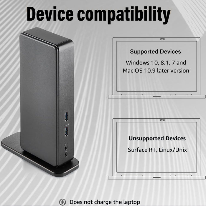 Amazon Basics USB 3.0 Universal Laptop Dual Monitor Docking Station, Black
