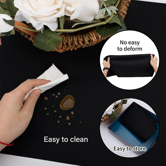AmazonCommercial Silicone Mats, Countertop Protector, Kitchen Counter Mat, Set of 2, Multipurpose, Rectangular, Black, 63.5 cm x 43.1 cm