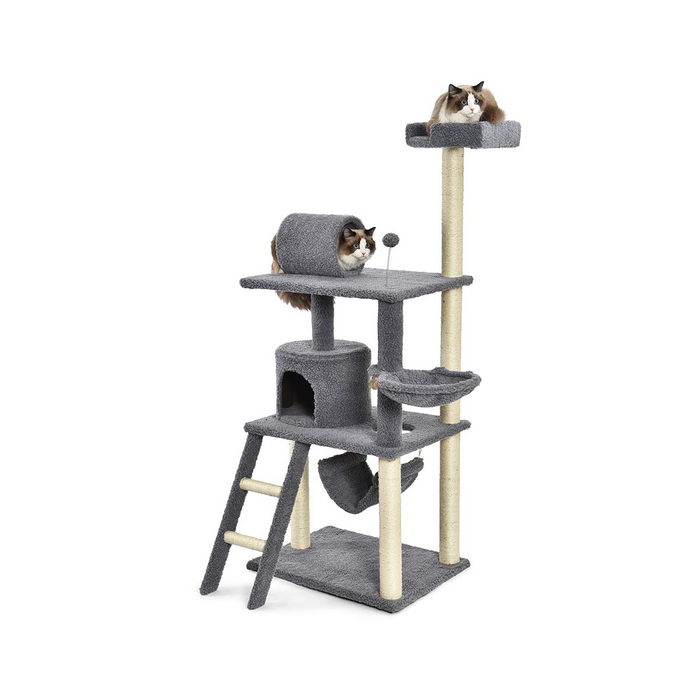 Amazon Basics Multi-Level Cat Tree Indoor Climbing Activity Cat Tower with Scratching Posts, Hammock, and Tunnel, 19 x 19 x 50 Inches, Grey