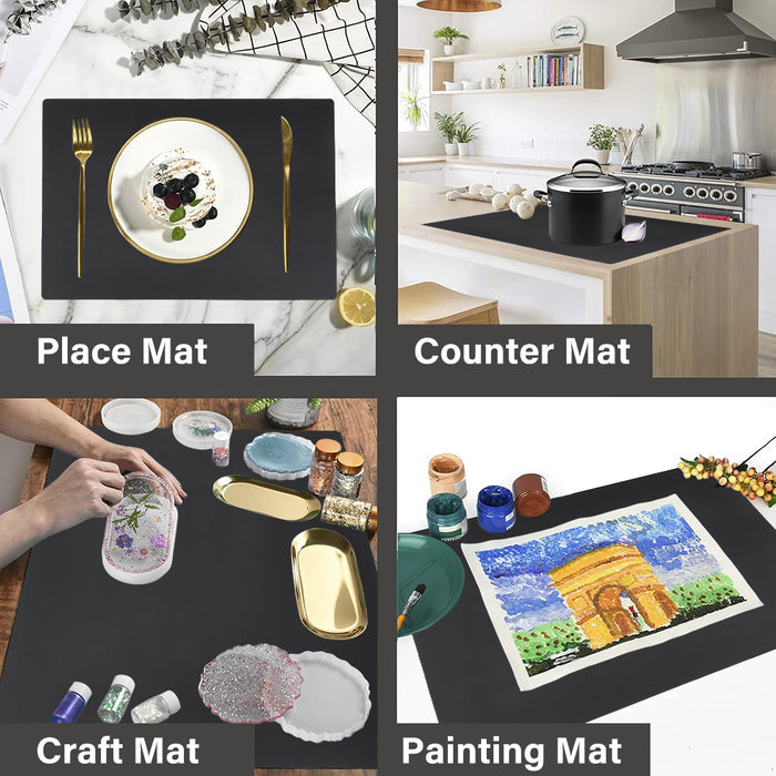 AmazonCommercial Silicone Mats, Countertop Protector, Kitchen Counter Mat, Set of 2, Multipurpose, Rectangular, Black, 63.5 cm x 43.1 cm