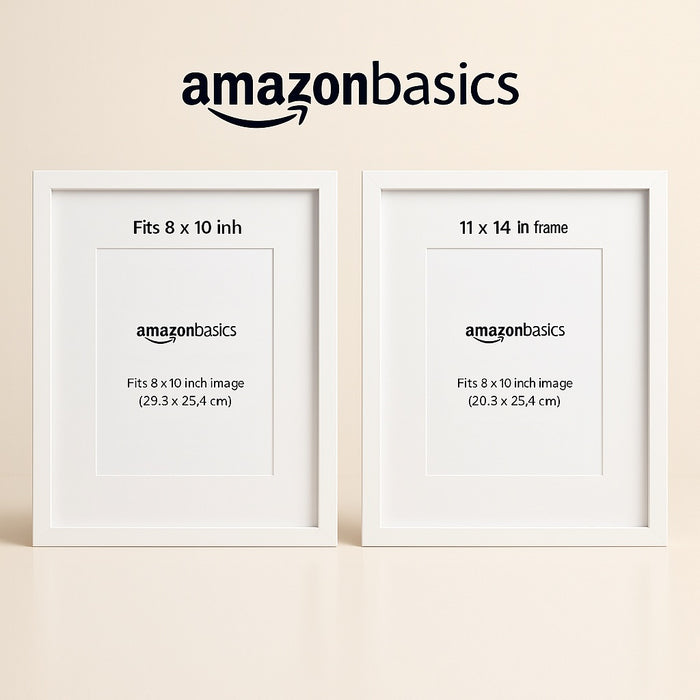 Amazon Basics Photo Picture Frame - 11" x 14" or 8" x 10" with mat, White - Pack of 2