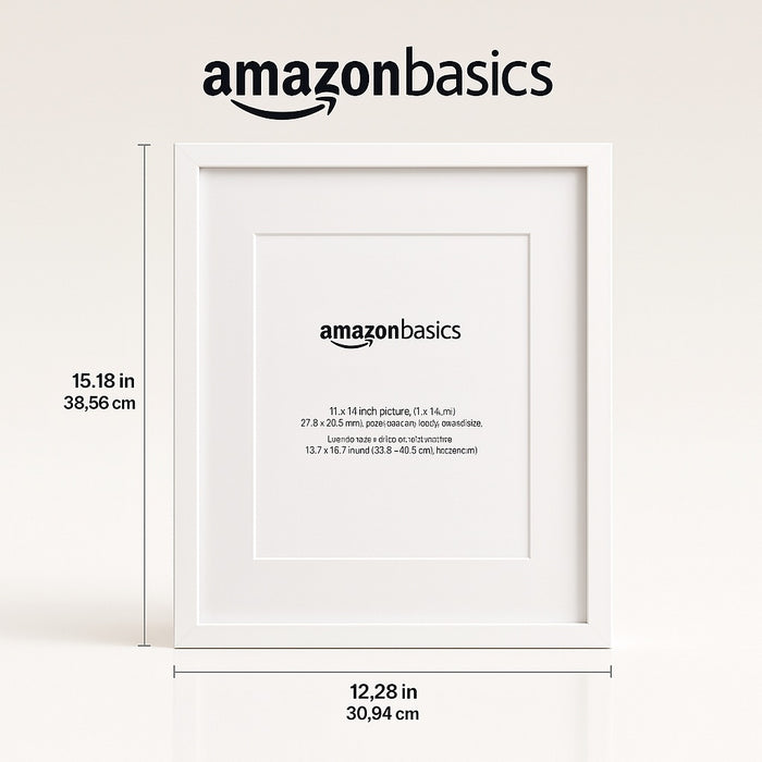 Amazon Basics Photo Picture Frame - 11" x 14" or 8" x 10" with mat, White - Pack of 2