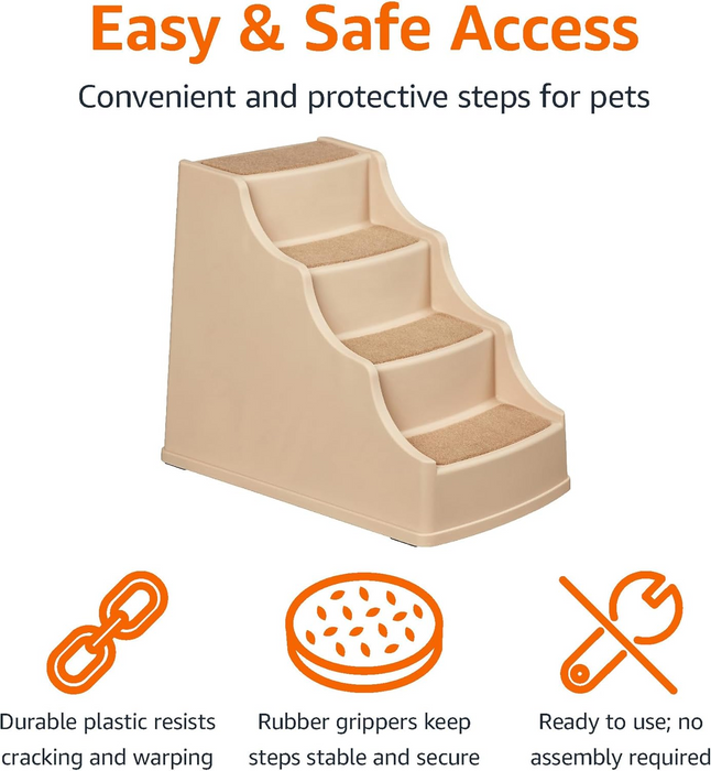 Amazon Basics 4 Step Non Slip Pet Stairs for Dogs and Cats, Tan