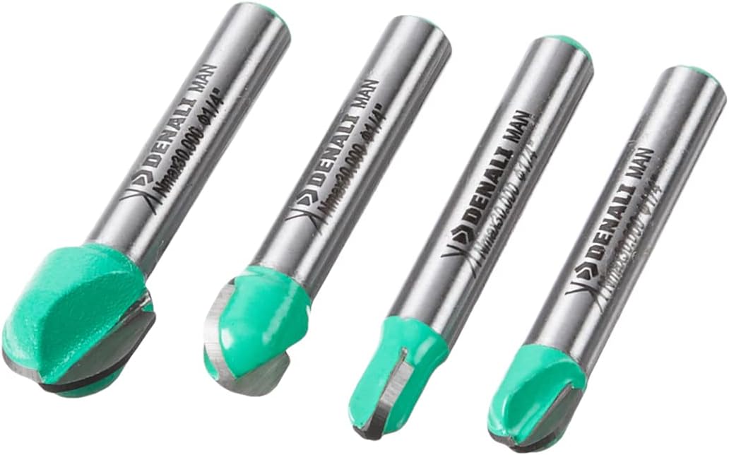 Marca Amazon Denali - Juego de 4 brocas para enrutador de n¨²cleo de nariz redonda de 1/4 pulgadas