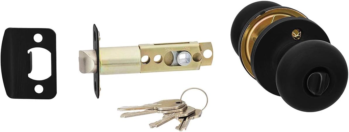 Amazon Basics Entry Door Knob With Lock and Deadbolt, Round, Matte Black