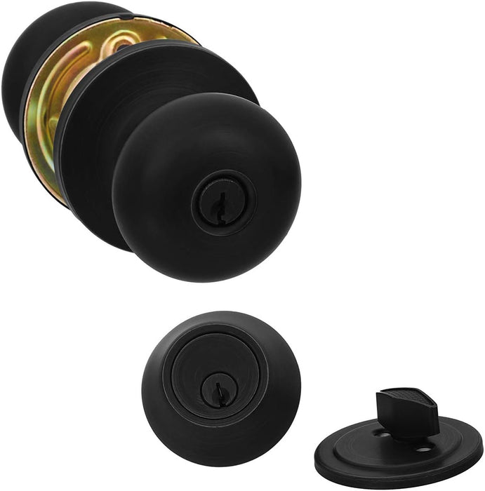 Amazon Basics Entry Door Knob With Lock and Deadbolt, Round, Matte Black
