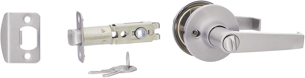 Amazon Basics Exterior Door Lever With Lock, Hook, Satin Nickel