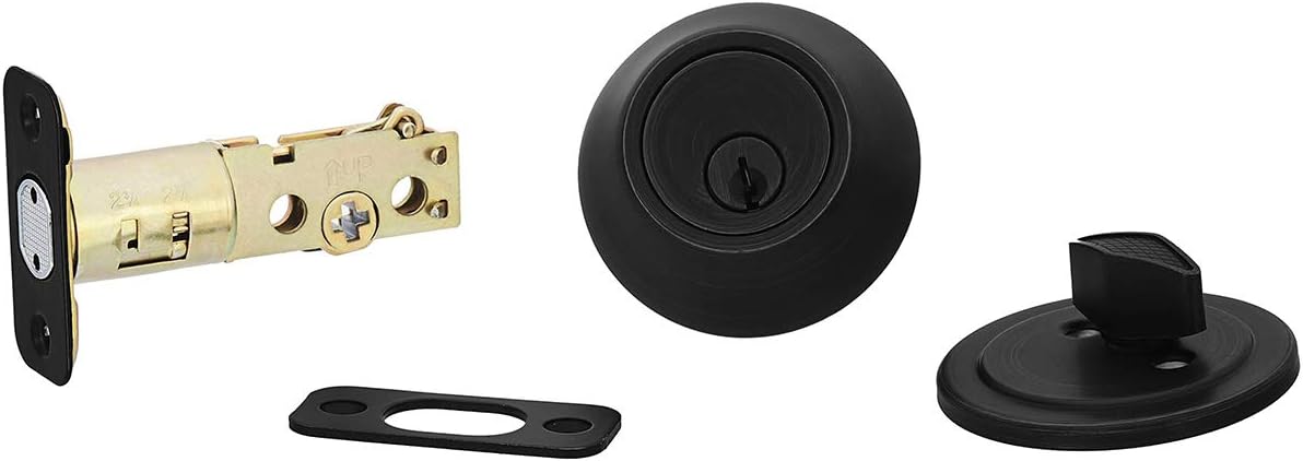 Amazon Basics Entry Door Knob With Lock and Deadbolt, Round, Matte Black